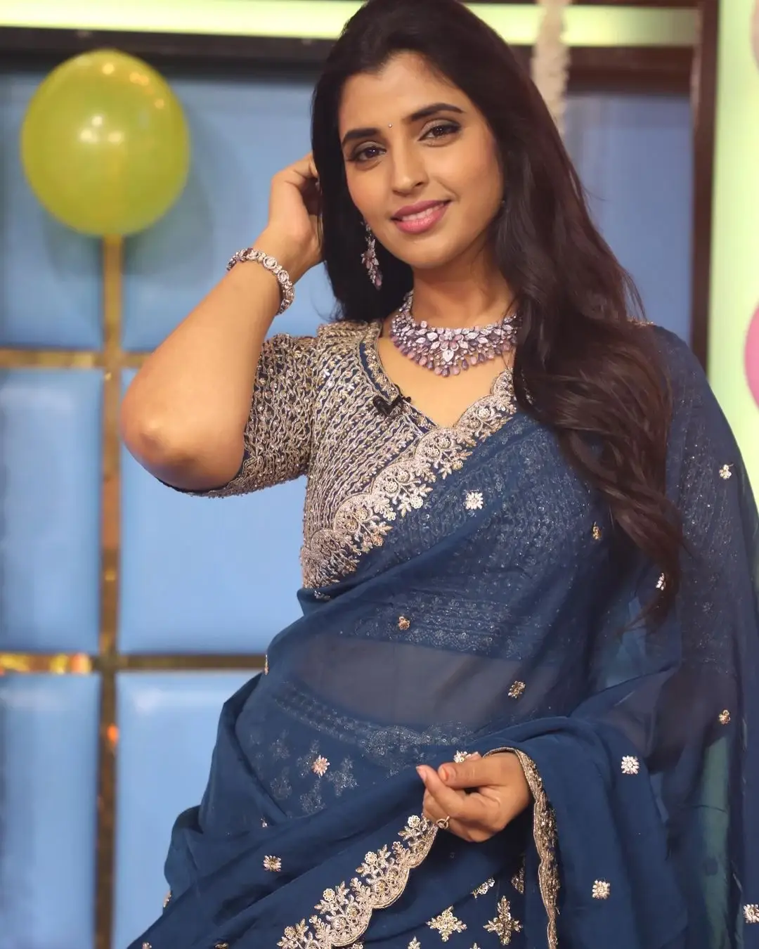 INDIAN TELEVISION ACTRESS SHYAMALA IN BLUE SAREE